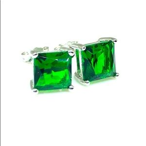 925 Green Princess Cut CZ Earrings